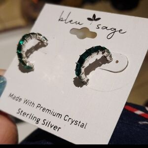 Genuine Solid Sterling Silver Emerald Crystal Hoop Earrings May Birthstone NWT